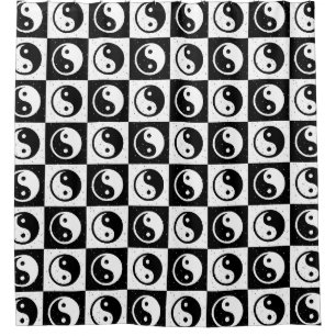 Cortina De Ducha Impresión de bloques en Zen Yin-yang en blanco neg
