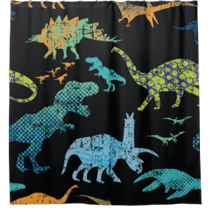 Cortina De Ducha Impresión de Dino: Patrón de camiseta de Grunge.