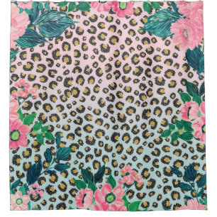 Cortina De Ducha Impresión de leopardo de Purpurina floral color r