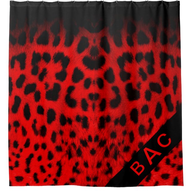 Cortina De Ducha Impresión de leopardo rojo y negro monograma (Anverso)