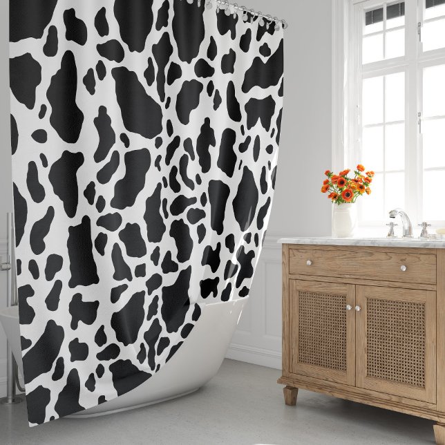 Cortina De Ducha Impresión de vaca en blanco y negro (Black & White Cow Spots Animal Print Pattern Shower Curtain by Looly Elzayat)