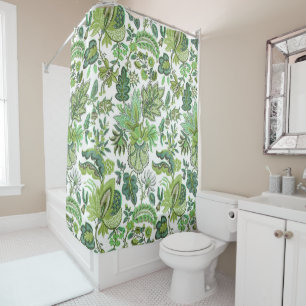 Cortina De Ducha Impresión floral vintage de Boho verde