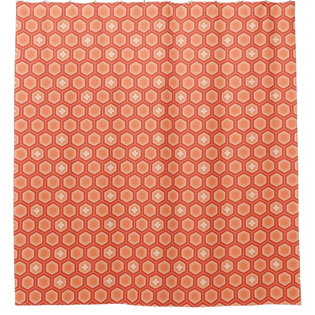 Cortina De Ducha Impresión Hexagonal Kimono, Naranja mandarín (Anverso)