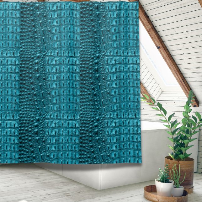 Cortina De Ducha impresiones verde azuladas turquesa de moda sobre  (trendy teal turquoise aqua blue alligator print shower curtain)