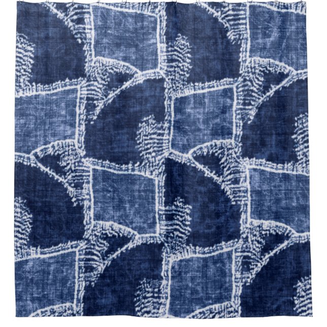 Cortina De Ducha Indigo-Dyed Effect Textured Checked Patchwork Grap (Anverso)