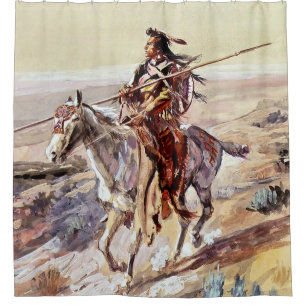 Cortina De Ducha “Indio con lanza” Arte vaquero de Charles Russell