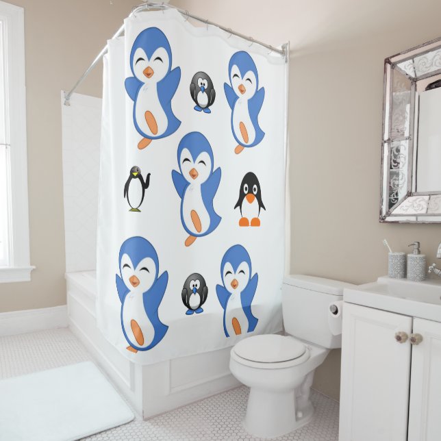 Cortina de ducha infantil de pingüino (In situ)
