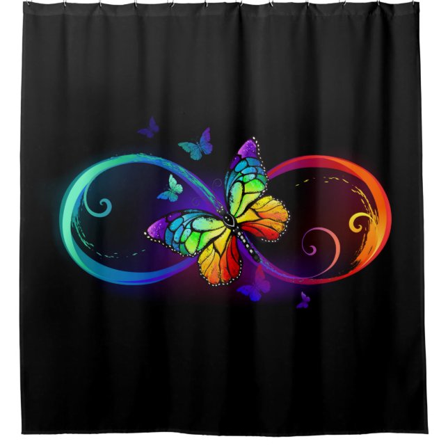 Cortina De Ducha Infinidad vibrante con mariposa arco iris sobre ne (Anverso)