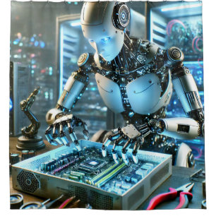 Cortina De Ducha Ingeniero de Robot Futurista Impactante