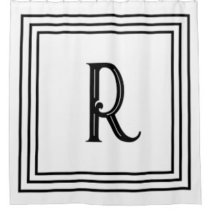 Cortina De Ducha Iniciales de monograma negro blanco decorativo de