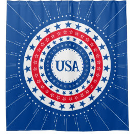 Cortina De Ducha Iniciales o monograma de las estrellas azules, roj