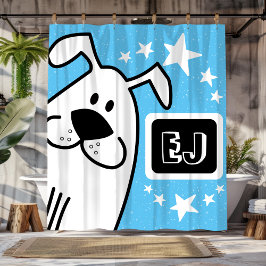 Cortina De Ducha Iniciales personalizadas Perro blanco y negro