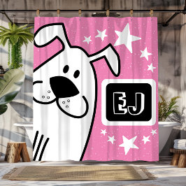Cortina De Ducha Iniciales personalizadas Perro blanco y negro