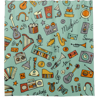 Cortina De Ducha Instrumentos musicales, patrón de sketch vintage.