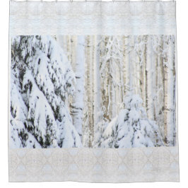Cortina De Ducha Invierno Sun en bosque del álamo de la picea