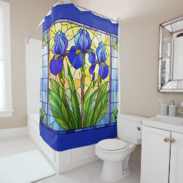 Cortina De Ducha Iris Azul Artístico Floral Vidrio Teñido
