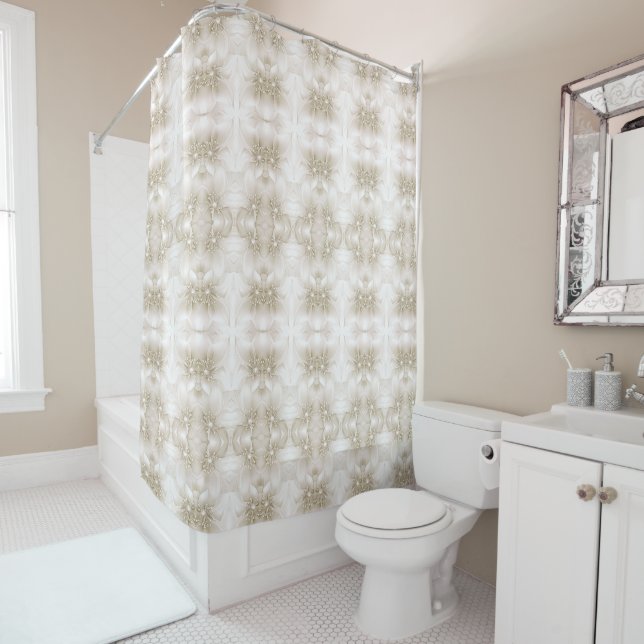 Cortina De Ducha Ivory White Flowers Shower Curtain (In situ)