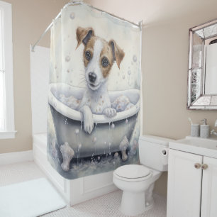 Cortina De Ducha Jack Russell en Bañera Acuarela Arte de Perro