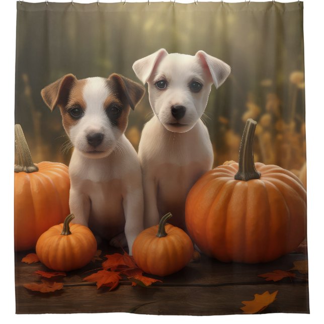 Cortina De Ducha Jack Russell Puppy Autumn Delight Pumpkin (Anverso)