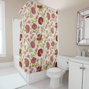 Cortina De Ducha Jacobo Floral Big Pattern Reds Rosa Crema de oro