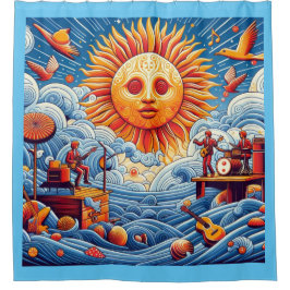 Cortina De Ducha Jam oceánica sacudida por el sol: el arte de un fe