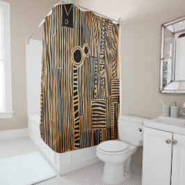 Cortina De Ducha Japandi simple negro y beige