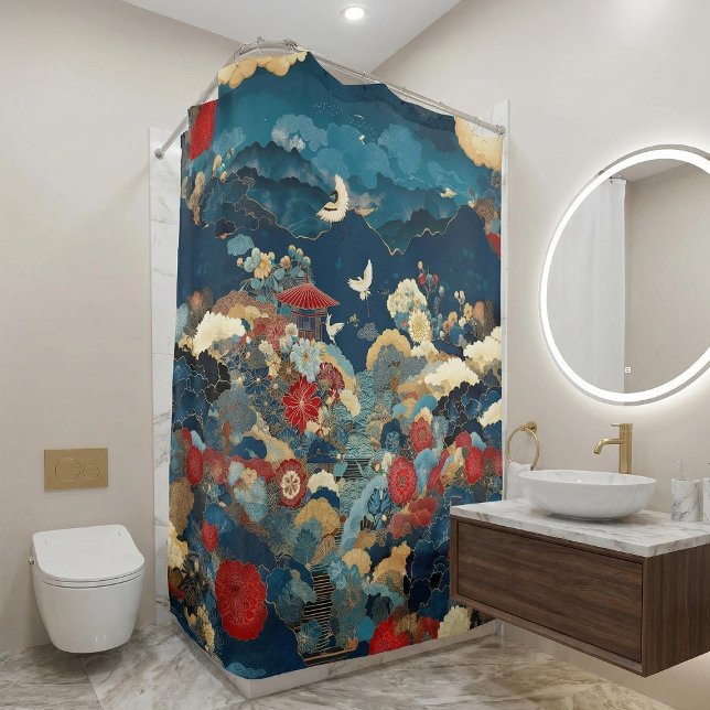 Cortina De Ducha Japanese Inspired Luxury Bathroom Floral Art (Subido por el creador)