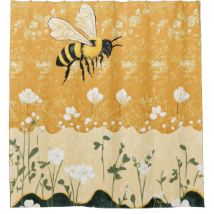 Cortina De Ducha Jardín de flores silvestres de abeja de miel vinta