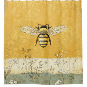 Cortina De Ducha Jardín de flores silvestres de abeja melífera vint