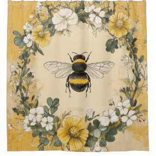 Cortina De Ducha Jardín de flores silvestres de abeja melífera vint