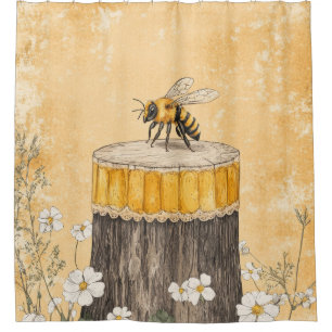 Cortina De Ducha Jardín de flores silvestres Vintage Honey Bee (1)