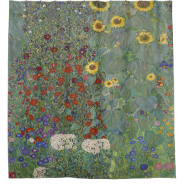 Cortina De Ducha Jardín de granja con girasoles por Gustav Klimt