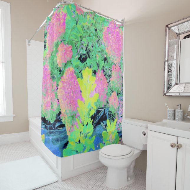 Cortina De Ducha Jardín de hidrangea rosada con oliva amarilla (In situ)