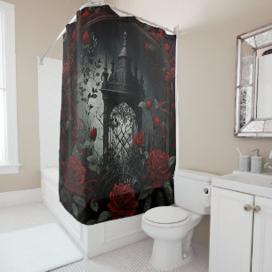 Cortina De Ducha Jardín del Rosa del Cementerio Gótico con rojo y n