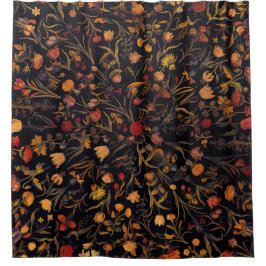 Cortina De Ducha Jardín floral exótico de medianoche