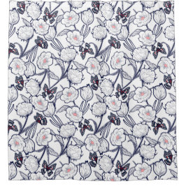 Cortina De Ducha Jardín negro floral