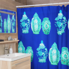 Cortina De Ducha Jarrón de jengibre elegante monogramado azul verde