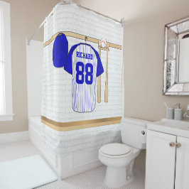 Cortina De Ducha Jersey de béisbol blanco y azul personalizado