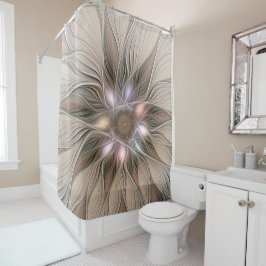 Cortina De Ducha Joyful Flower Abstract Beige Brown Floral Fractal