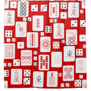 Cortina De Ducha juego de baldosas chino de color rosa rojo mahjong