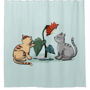 Cortina De Ducha Juego de flores del deleite veraniego de gatitos