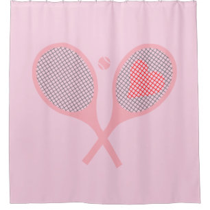 Cortina De Ducha Jugador de tenis del corazón del Pastel Racquets B