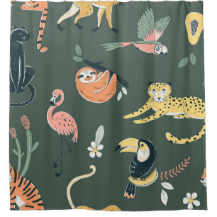 Cortina De Ducha Jungle Animales Flora vintage Fauna