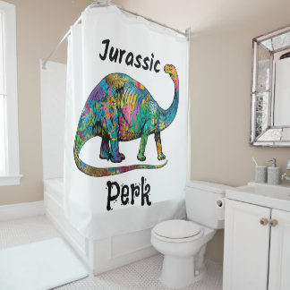 Cortina De Ducha Jurassic Perk Colorido Dinosaurio Blanco