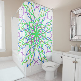 Cortina de ducha Kaleidoscopio blanco verde Mandal