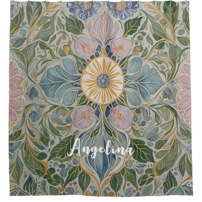 Cortina De Ducha Kaleidoscopio floral personalizado (Anverso)