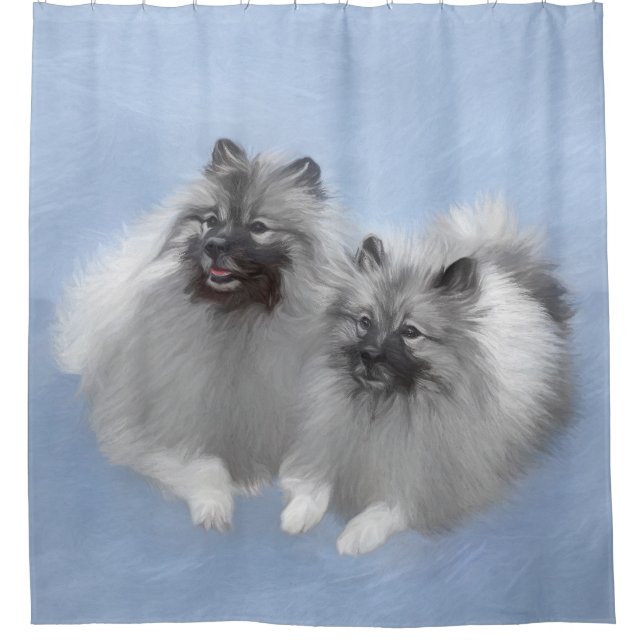 Cortina De Ducha Keeshond Pair de Kees pintura animal original (Anverso)