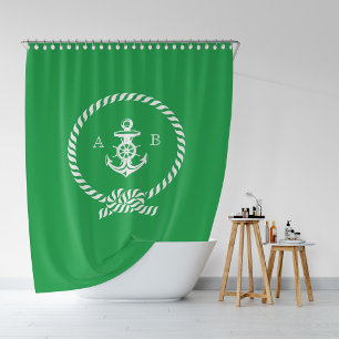 Cortina De Ducha Kelly Green Nautical Rope y Anchor Monograma