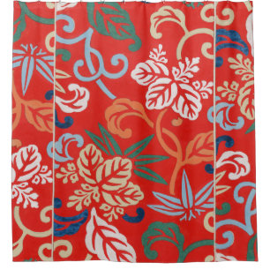 Cortina De Ducha Kimono japonés rojo hawaiano: Floral vintage