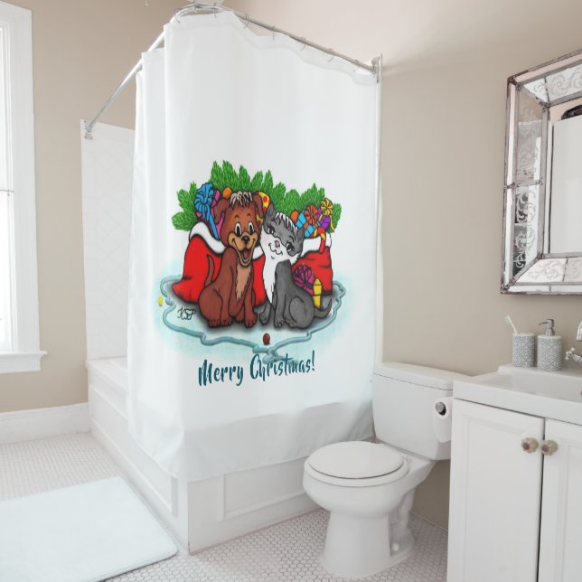 Cortina De Ducha Kitty and Puppy , Happy XMas (In situ)